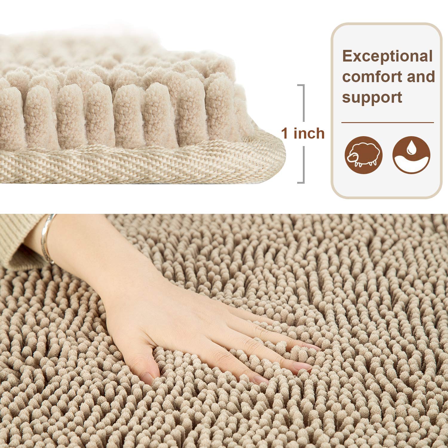 Lochas Luxury Bathroom Rug Shaggy Bath Mat 24 X 36 Inch, Washable Non Slip Bath Rugs For Bathroom Shower, Soft Plush Chenille Ab